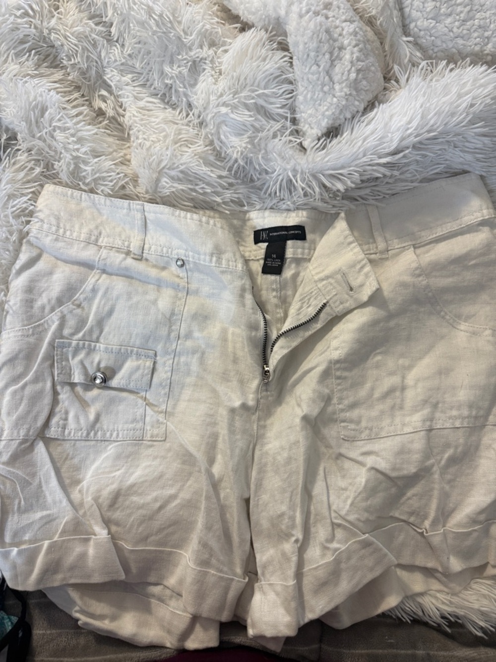 INC International Concepts White Linen-Blend Shorts